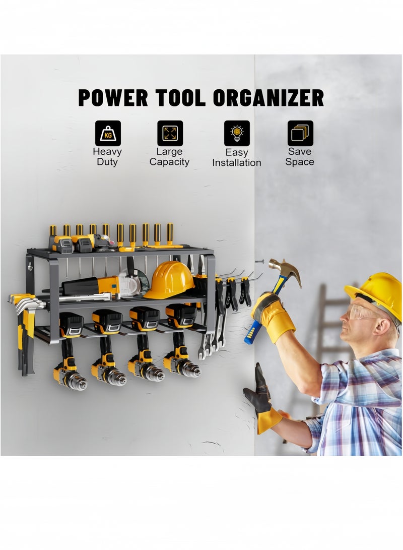 nihao 3 Layers Drill Holder Wall Mount, Heavy Duty Power Tool Storage Rack, Garage Tool Organizer and Storage for Drill & Screwdriver, 4 Slot Foldable Tool Drill Holder Screwdriver Storage - Image 3