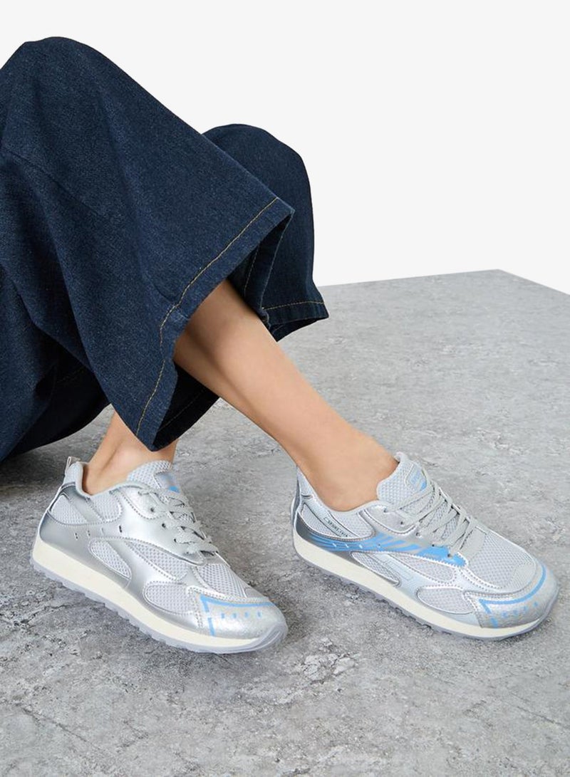 Styli Active Textured Metallic Panel Lace Up Sneakers - Image 2