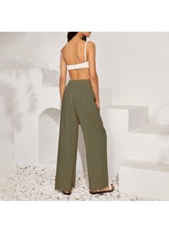 1Tarz 1Style Barbora Linen Casual Trousers with Waist Tie LN14KHAKI8  - Image 2