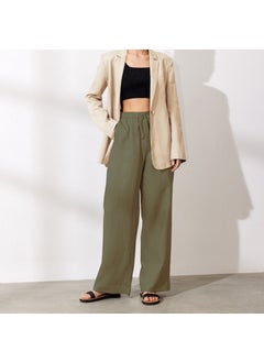 1Tarz 1Style Barbora Linen Casual Trousers with Waist Tie LN14KHAKI8  - Image 1