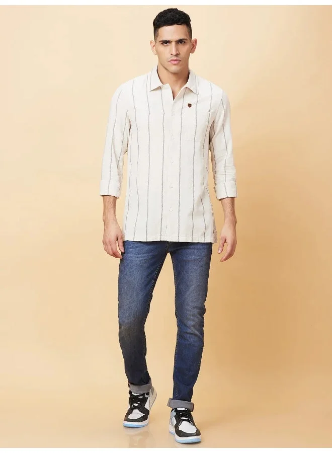 بيينغ هيومان Mens Sand Collared Long Sleeve Shirt