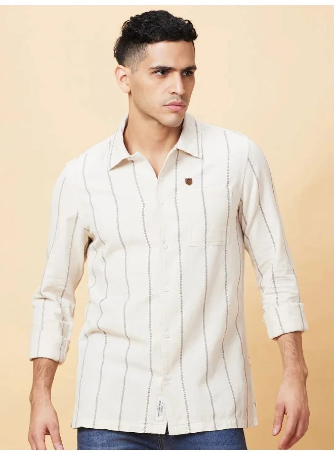 بيينغ هيومان Mens Sand Collared Long Sleeve Shirt