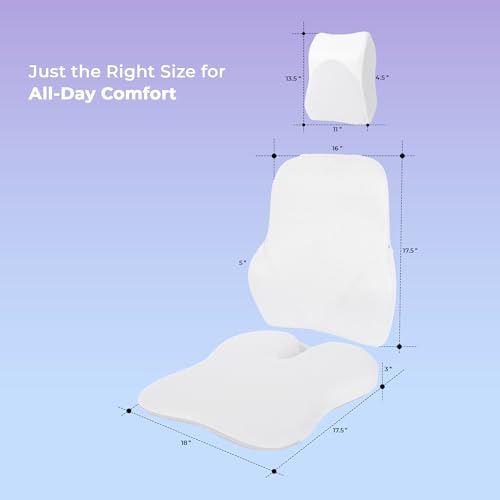 Billebon Premium Car Seat Cushions Combo, Lumbar Support, Neck Rest & Car Wedge Seat Cushion for Long Drive Comfort, Gel Infused Memory Foam, Ergonomic Car Cushions Pillows (White) - Image 3