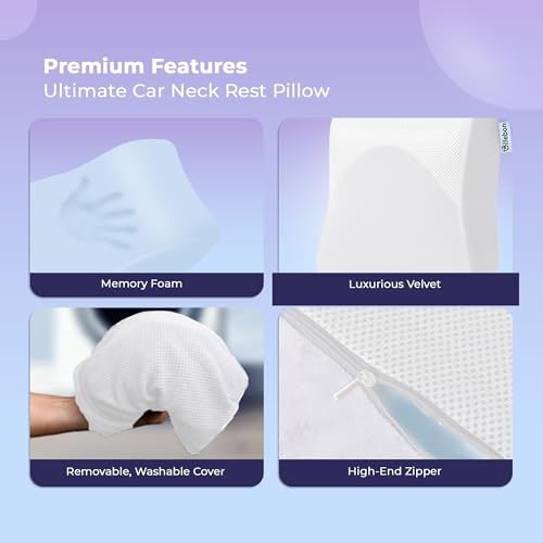Billebon Premium Car Seat Cushions Combo, Lumbar Support, Neck Rest & Car Wedge Seat Cushion for Long Drive Comfort, Gel Infused Memory Foam, Ergonomic Car Cushions Pillows (White) - Image 5