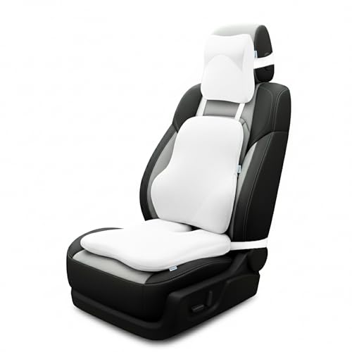 Billebon Premium Car Seat Cushions Combo, Lumbar Support, Neck Rest & Car Wedge Seat Cushion for Long Drive Comfort, Gel Infused Memory Foam, Ergonomic Car Cushions Pillows (White) - Image 1