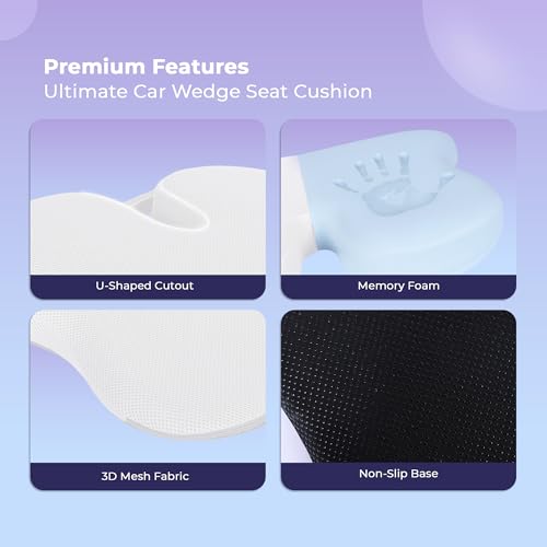 Billebon Premium Car Seat Cushions Combo, Lumbar Support, Neck Rest & Car Wedge Seat Cushion for Long Drive Comfort, Gel Infused Memory Foam, Ergonomic Car Cushions Pillows (White) - Image 4