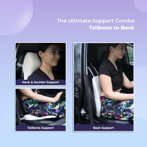 Billebon Premium Car Seat Cushions Combo, Lumbar Support, Neck Rest & Car Wedge Seat Cushion for Long Drive Comfort, Gel Infused Memory Foam, Ergonomic Car Cushions Pillows (White) - Image 2