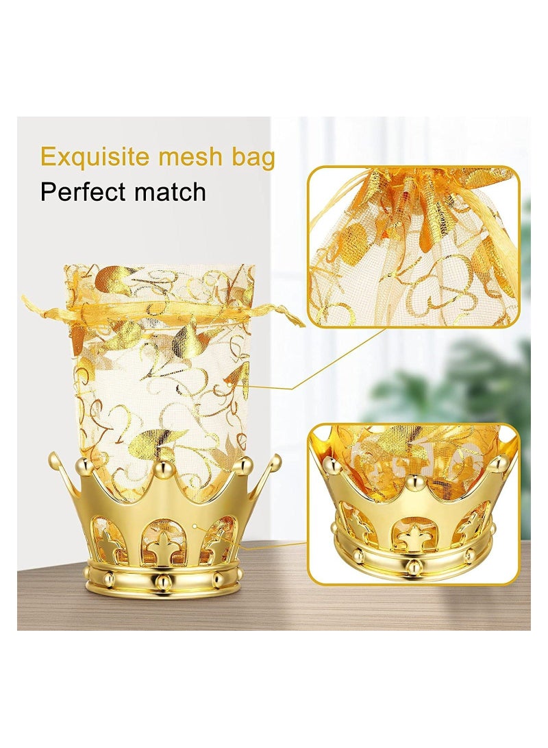 Crown Candy Boxes 12Pcs Gold Fillable Crown Goblet with Pouch for Candy Chocolate Cake Dessert Storage Decoration for Prince Princess Baby Shower Birthday Party Bridal Wedding Royal Themed - Image 2