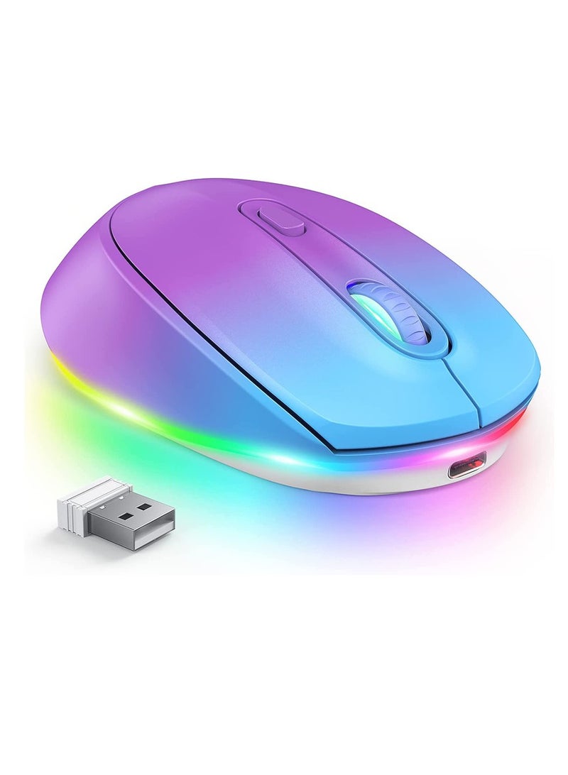 Wireless Mouse, Portable Rechargeable Light Up Mouse, Comfortable Grip Ultra Quiet Mouse, Small Cordless Gaming Mouse With LED Rainbow Lights For Computer Laptop, (1pc, Blue Purple) - Image 1