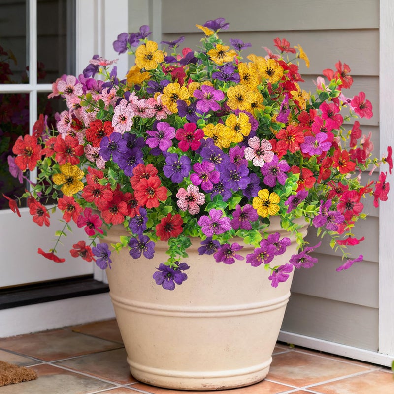 Ammyoo Artificial Flowers for Outdoors Spring Decoration, 12 Bundles Fake Flower Daisy with Realistic Eucalyptus Leaves, Faux Plants for Greenery Boxwood Porch Patio Garden Pot Lawn - Image 1