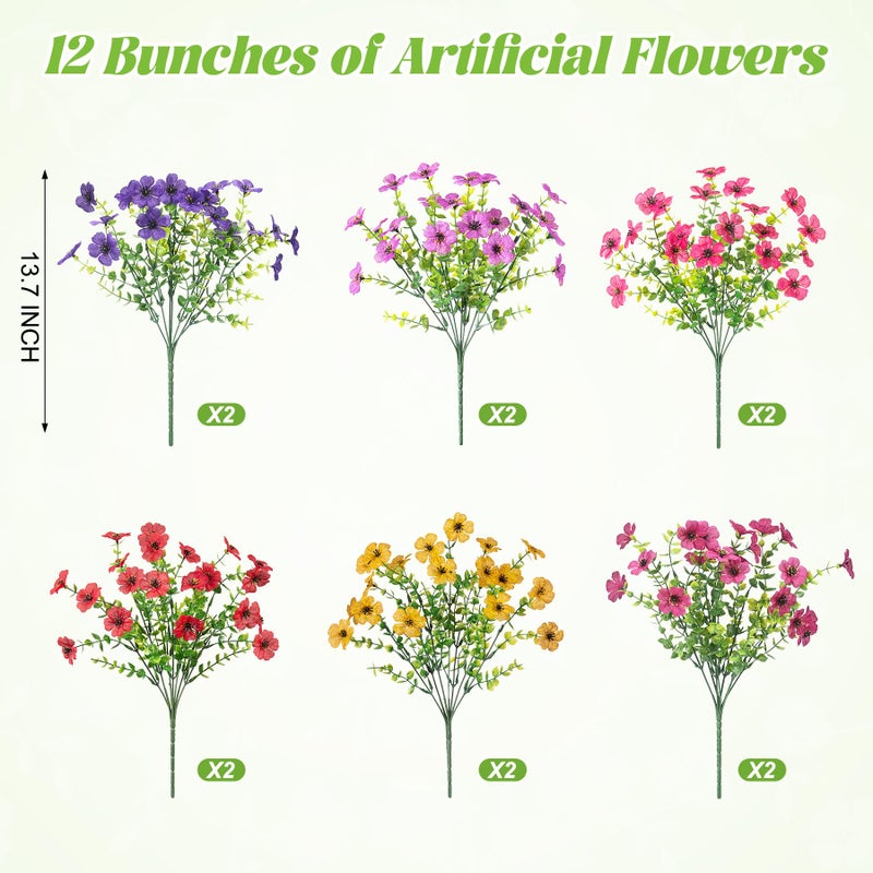 Ammyoo Artificial Flowers for Outdoors Spring Decoration, 12 Bundles Fake Flower Daisy with Realistic Eucalyptus Leaves, Faux Plants for Greenery Boxwood Porch Patio Garden Pot Lawn - Image 5