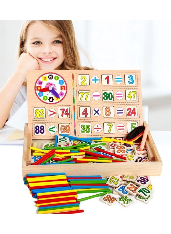 Montessori Wooden Learning Box – Multifunctional Educational Toy with Counting Sticks & Math Blocks for Kids - Image 2