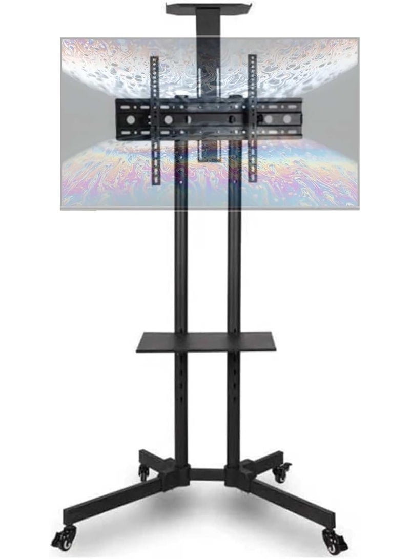 كن واحدًا Moible تلفزيون جبل وقف عربة مع عجلات, تلفزيون وقف عربة جوال, ارتفاع قابل للتعديل تلفزيون وقف جبل ل 32 "-65" HDR وشاشات تلفزيون LCD, أسود,1500 - Image 1