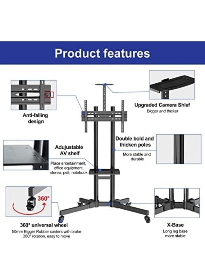 كن واحدًا Moible تلفزيون جبل وقف عربة مع عجلات, تلفزيون وقف عربة جوال, ارتفاع قابل للتعديل تلفزيون وقف جبل ل 32 "-65" HDR وشاشات تلفزيون LCD, أسود,1500 - Image 3
