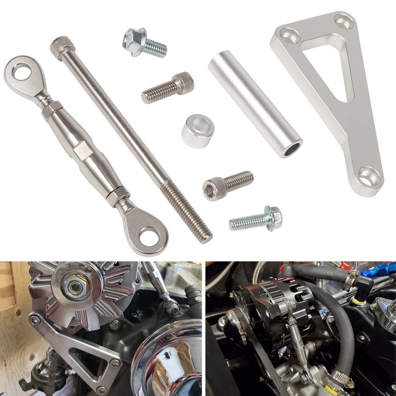 Billet Alternator Bracket Adjustable Kit for Chevy SBC 305 327 350 383 50L 57L V8 Eight Cylinder Long Water Pump Polished Aluminum for Chevy Small Block Engine