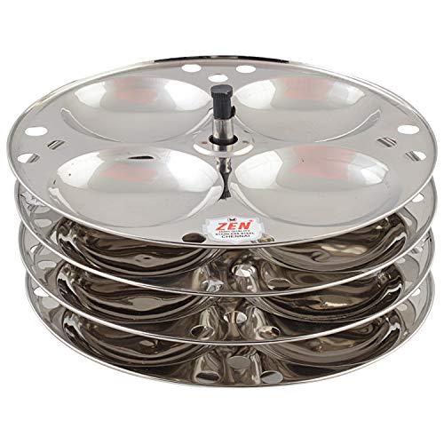 Jain Stainless Steel 4 Plate Idli Stand | Idli Maker for Soft & Fluffy Idlis | 16 Idlis Stand with Holes for Better Steaming | Durable & Rust-Resistant Idli Cooker Accessory | Compatible with Most Cookers | Stand Height - 15cm, Stand Width - 20 cm - Image 1