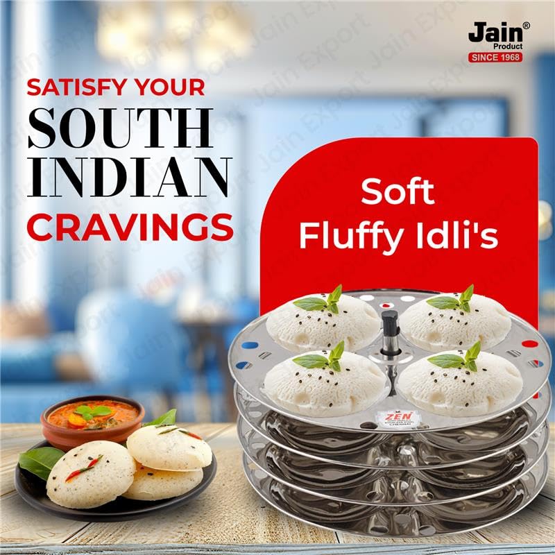 Jain Stainless Steel 4 Plate Idli Stand | Idli Maker for Soft & Fluffy Idlis | 16 Idlis Stand with Holes for Better Steaming | Durable & Rust-Resistant Idli Cooker Accessory | Compatible with Most Cookers | Stand Height - 15cm, Stand Width - 20 cm - Image 2