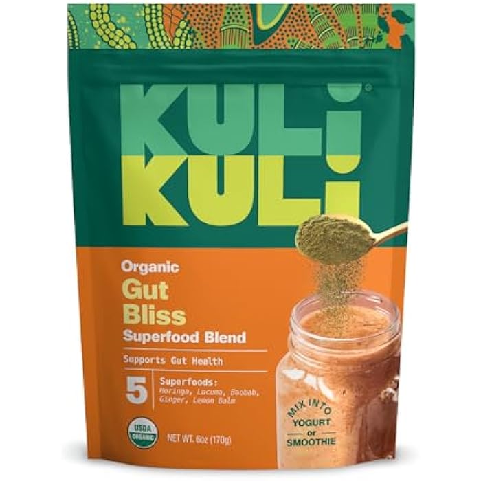 Kuli Kuli Gut Bliss Superfood Powder [6 oz] - Powerful Blend of Organic Moringa, Baobab, Lucuma, Ginger and Lemon Balm - Promote Digestion, Soothe the Stomach and Boost Gut Health - Image 1