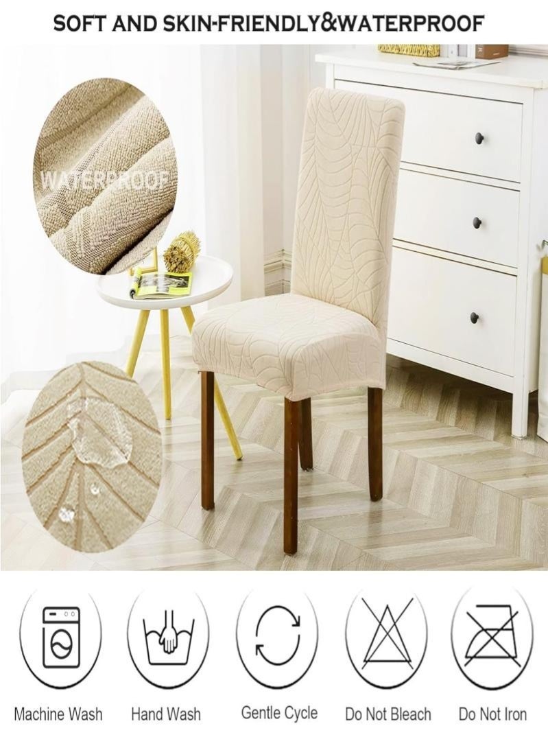 4 PCS Stretch Waterproof Dining Chair Covers, Removable Washable High Back Chair Protector for Kitchen, Hotel, Restaurant, Banquet (Beige) - Image 2