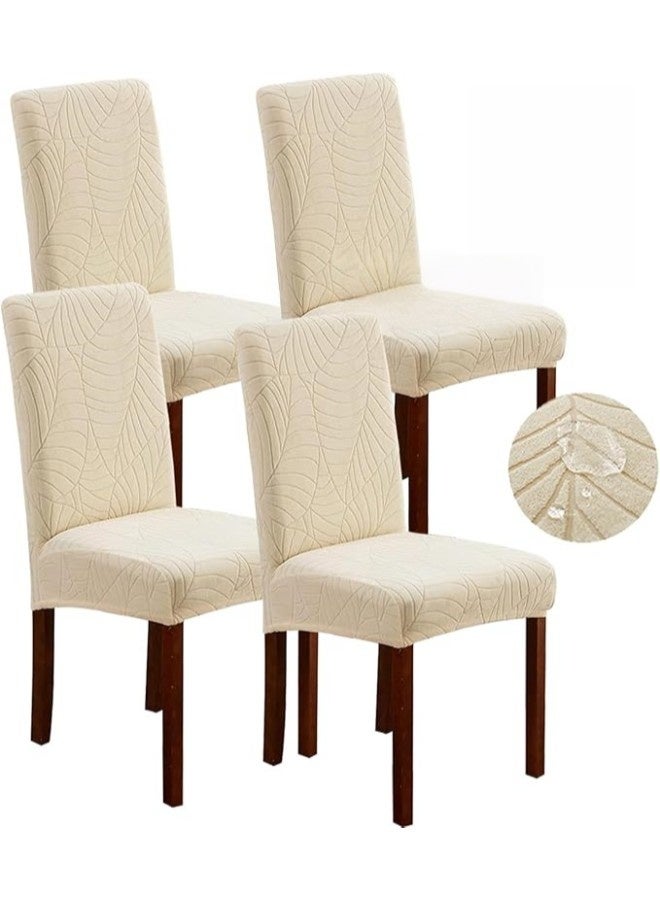 4 PCS Stretch Waterproof Dining Chair Covers, Removable Washable High Back Chair Protector for Kitchen, Hotel, Restaurant, Banquet (Beige) - Image 1