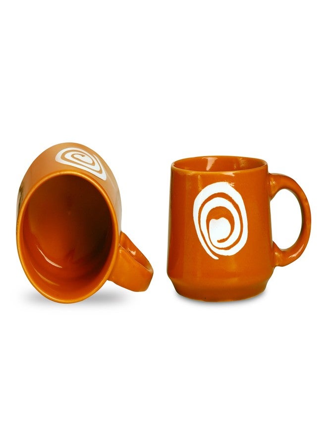 كافيين أكواب شاي مصنوعة يدوياً من السيراميك مزينة برسومات برتقالية وبيضاء (مجموعة من قطعتين) - Image 1