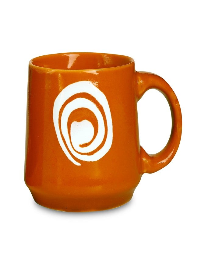 كافيين أكواب شاي مصنوعة يدوياً من السيراميك مزينة برسومات برتقالية وبيضاء (مجموعة من قطعتين) - Image 2