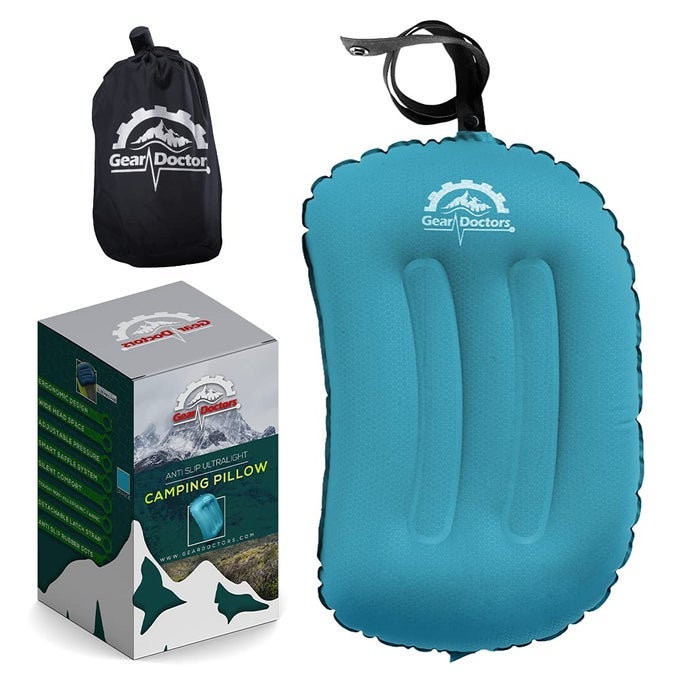 INFLATABLE CAMP PILLOW BACKPACKING BLOW UP PILLOW TEAL