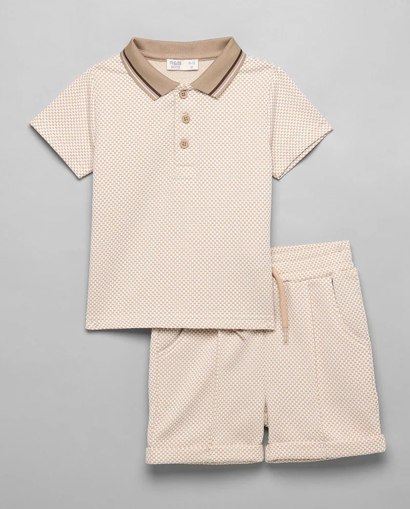 أر أند بي Solid Polo T-Shirt and Shorts Set