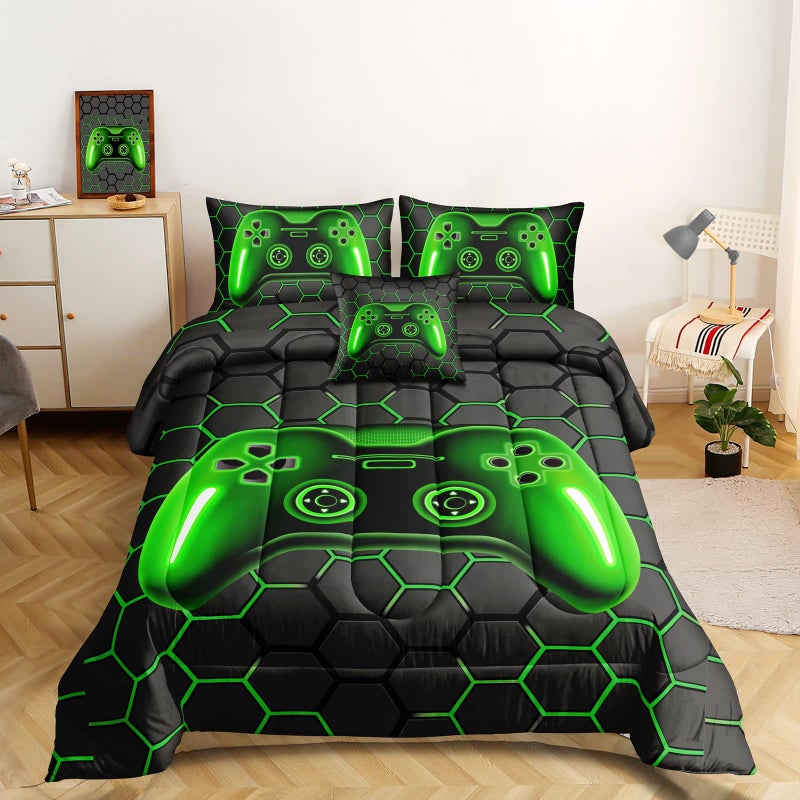 ROWADALO 6 Pieces Bed in A Bag Gamer Bedding Set for Boys Kids Adult Gaming Comforters SetBoys Bed in A Bag Set Queen Size Comforter with Fitted Sheet Flat Sheet Pillowcase pillowshamDJTH5026Queen