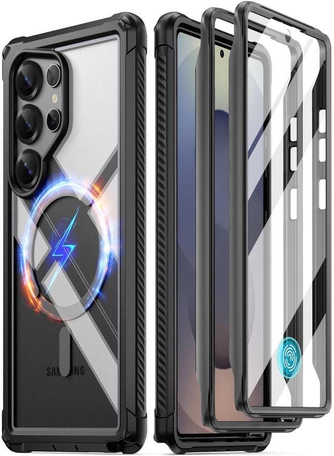 POETIC Guardian MagPro Case for Galaxy S25 Ultra 5G, [Drop Test from 20ft] Built-in Screen Protector [Works with Fingerprint ID] Shockproof Rugged All-Round Case, Black/Clear - Image 1
