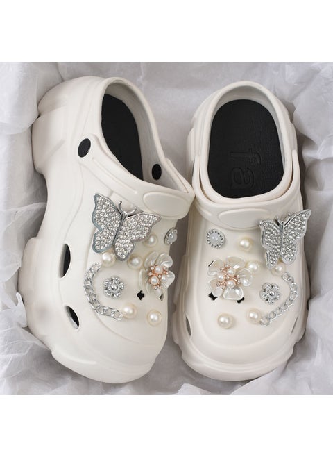 EVA Pearl Studded Platform Beach Clogs for Women White [Upgrade-Counter Version]]