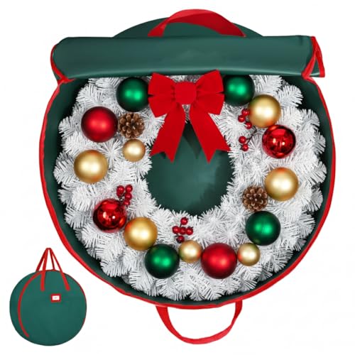 HOLDN’ STORAGE Premium Wreath Storage Bag - Durable Material - Waterproof - Heavy-duty Christmas Storage Container for Xmas Wreath with Dual Zipper Closure, Tear-proof, 30"W x 7.5"D - Green - Image 1