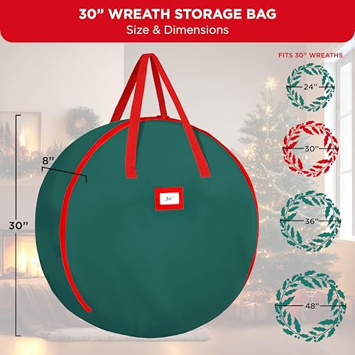 HOLDN’ STORAGE Premium Wreath Storage Bag - Durable Material - Waterproof - Heavy-duty Christmas Storage Container for Xmas Wreath with Dual Zipper Closure, Tear-proof, 30"W x 7.5"D - Green - Image 4