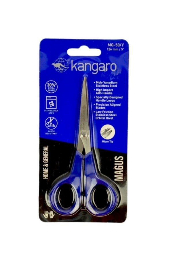 Kangaro High Quality Stainless Scissors 126mm For Office,Home,School - Blue
