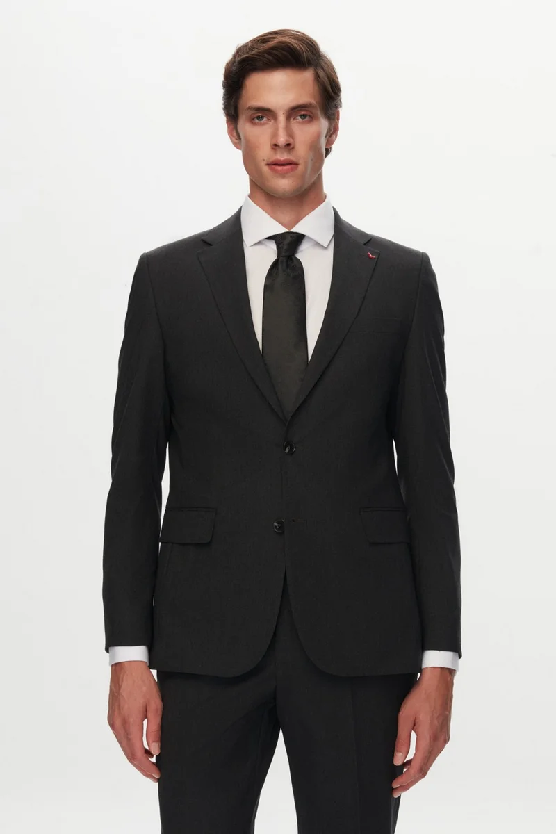 D'S DAMAT Ds Damat Slim Fit Anthracite Plain Wool Travel Suit