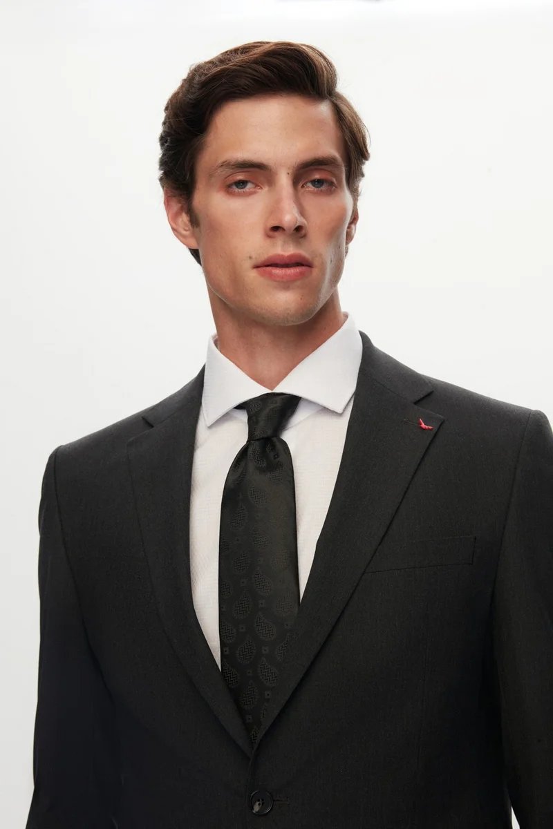D'S DAMAT Ds Damat Slim Fit Anthracite Plain Wool Travel Suit