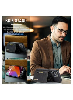 KASTWAVE Leather Wallet Phone Cases for iPhone 15 Pro Max, 6.7'' 2 in 1 Leather Phone Case Back Cover Magnetic Detachable with Trifold Wallet Card Holder Pocket Detachable Back Cover (Black)  - Image 5