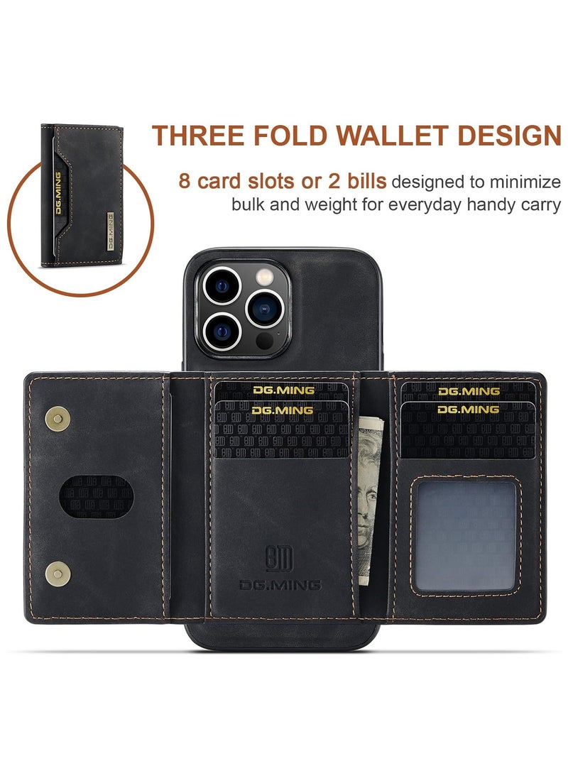 KASTWAVE - Leather Wallet Phone Cases for iPhone 15 Pro Max, 6.7'' 2 in 1 Leather Phone Case Back Cover Magnetic Detachable with Trifold Wallet Card Holder Pocket Detachable Back Cover (Black) - Image 1