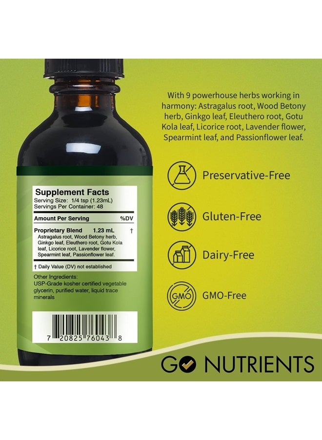 Go Nutrients Adrenal Edge - Energy & Fatigue Supplement Cortisol Manager Liquid Drops Non-GMO, Gluten Free, 9 Powerhouse Herbs Keep Body's Adrenal Function Supplement for Men & Women - 60 ml (2.0 oz) - Image 5