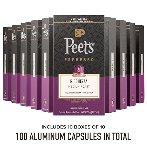 Peet's Coffee Peets Coffee Medium Roast Espresso Capsules Compatible with Nespresso Original Machine 100 Arabica Coffee  Ricchezza Intensity 8 100 Count 10 Boxes of 10 Espresso Capsules - Image 5