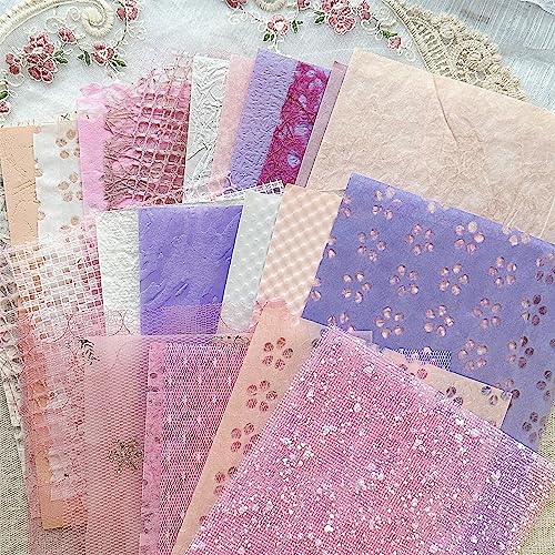 Aromoty 30Pcs Handmade Textured Scrapbook PaperMesh Fabric set Unique A5 sheet Craft Mulberry Special Rice Paper Mix for Scrapbooking Junk Journaling Supplies Card Collage DIY Materials 58x82 inches - Image 1