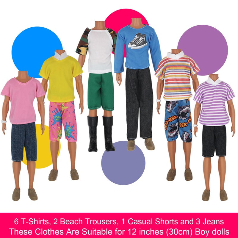 ZTWEDEN 32Pcs Doll Clothes and Accessories for 12 Inch Boy Dolls Include 20 Different Wear Clothes Shirt Jeans Beach Shorts 4 Pairs of Shoes, Glasses, Earphones for 12'' Boy Doll - Image 3