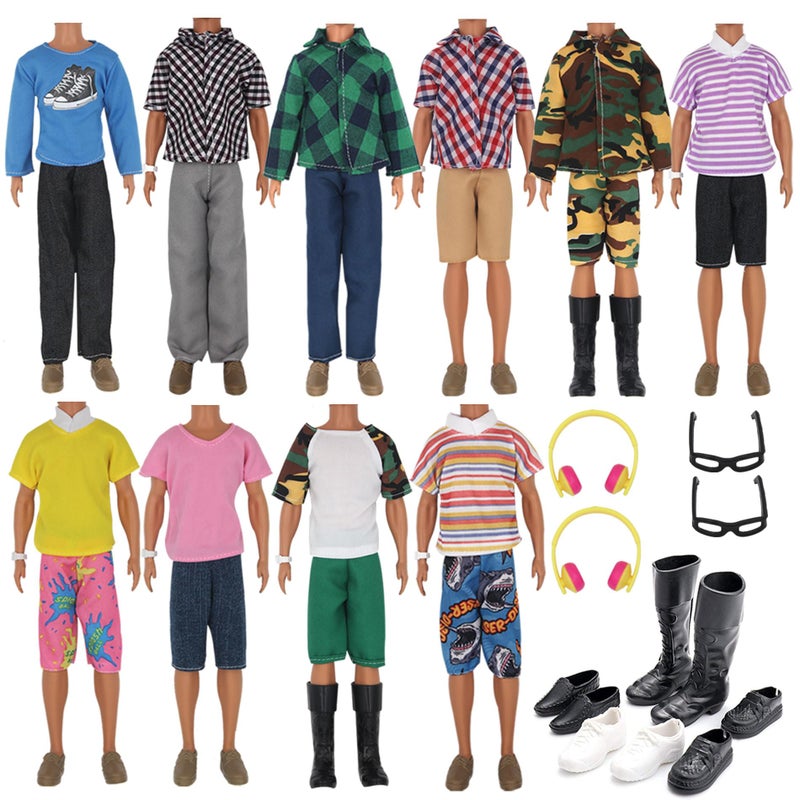 ZTWEDEN 32Pcs Doll Clothes and Accessories for 12 Inch Boy Dolls Include 20 Different Wear Clothes Shirt Jeans Beach Shorts 4 Pairs of Shoes, Glasses, Earphones for 12'' Boy Doll - Image 1