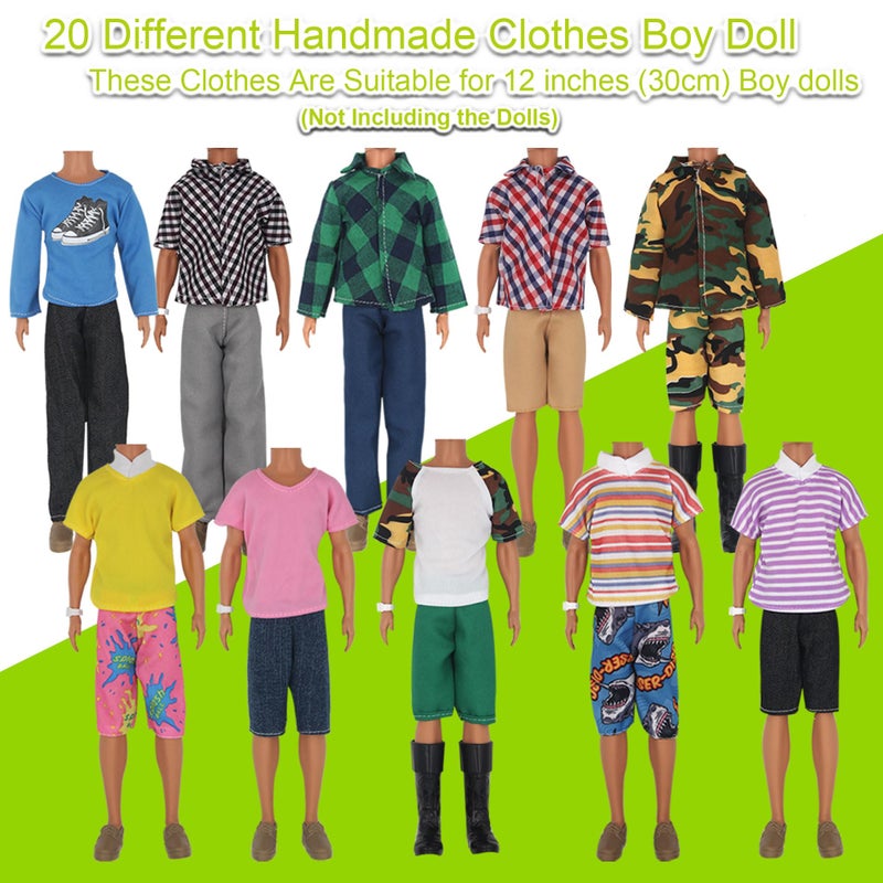 ZTWEDEN 32Pcs Doll Clothes and Accessories for 12 Inch Boy Dolls Include 20 Different Wear Clothes Shirt Jeans Beach Shorts 4 Pairs of Shoes, Glasses, Earphones for 12'' Boy Doll - Image 2