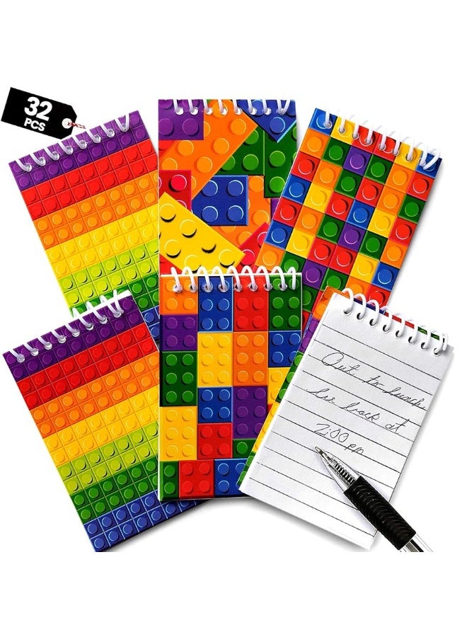 Bedwina Mini Building Block Notebooks (Bulk of 32) Spiral Notepads In Assorted Brick Styles, In Kids Pocket Size, For Birthday Party Favors, Goodie Bag Stuffers, Children Classroom Rewards - Image 5