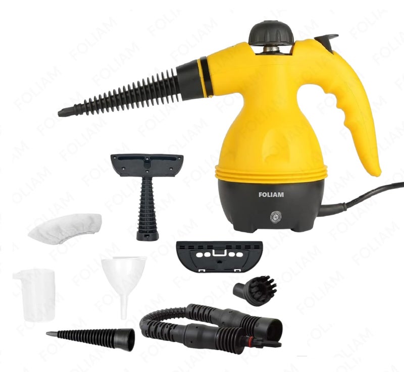 FOLIAM Handheld Steam Cleaner, Multipurpose Portable Upholstery Steamer with Safety Lock and 9 Accessory Kit for Carpet, Couch, Clothes, Mattress, Car Seats, Kitchen, Floor Steamer Cleaning - Image 1