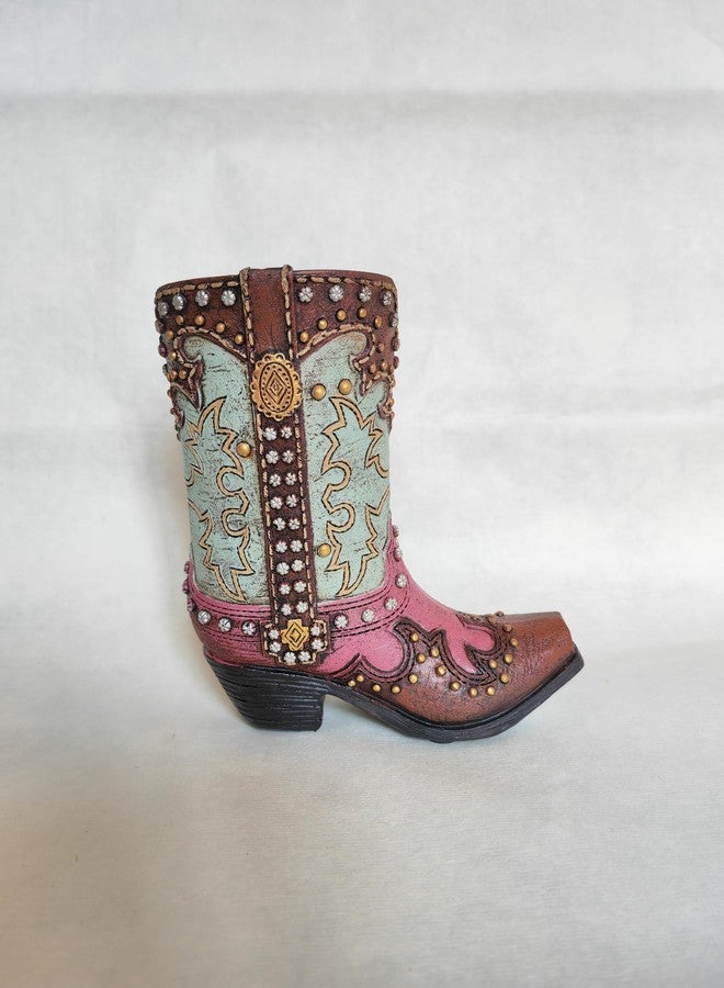 Eagrafts Rustic Decorative Western Cowboy Boot Pencil Pen Holder Vase Caddy Office Decoration (Turquoise and Pink with Rhinestone Studs) - Image 2