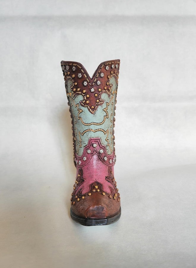 Eagrafts Rustic Decorative Western Cowboy Boot Pencil Pen Holder Vase Caddy Office Decoration (Turquoise and Pink with Rhinestone Studs) - Image 3