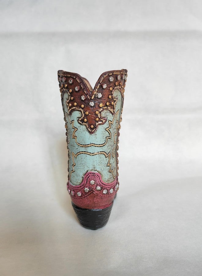 Eagrafts Rustic Decorative Western Cowboy Boot Pencil Pen Holder Vase Caddy Office Decoration (Turquoise and Pink with Rhinestone Studs) - Image 4