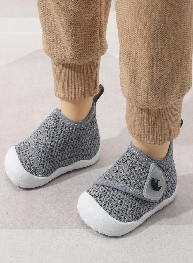 FEETCITY حذاء فيت سيتي للأطفال الرضع، حذاء واسع للمشي، حذاء رياضي للأطفال حديثي الولادة، حذاء سرير خفيف الوزن سهل الارتداء، رمادي داكن، 12-18 شهرًا - Image 3